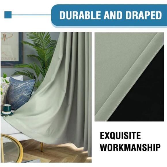 100% Blackout Curtains for Bedroom Thermal Insulated Blackout Curtains 45 inch - Picture 6 of 7
